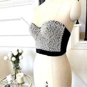 Sexy Pearl Beaded Bustier corset Crop Top Push up Corset Top size small B cup